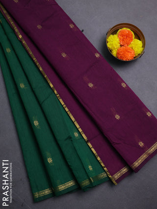 Green & Purple Semi Maheshwari Cotton - Buttas