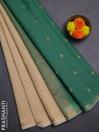 Beige & Green Semi Maheshwari Cotton - Buttas