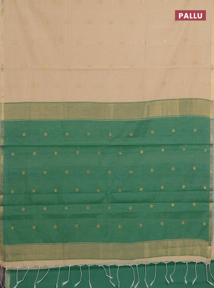 Beige & Green Semi Maheshwari Cotton - Buttas