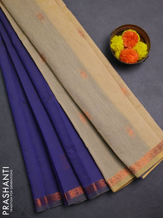 Blue & Beige Semi Maheshwari Cotton - Buttas