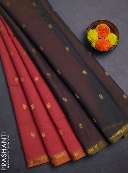 Peach Pink & Grey Semi Maheshwari Cotton - Buttas