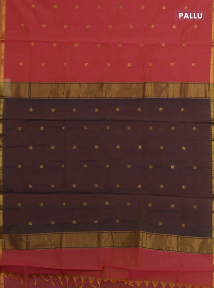 Peach Pink & Grey Semi Maheshwari Cotton - Buttas