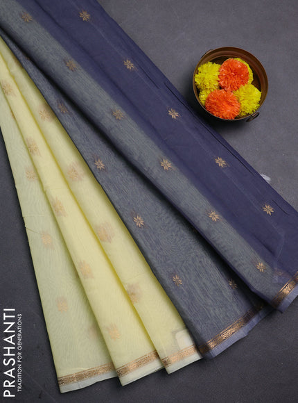 Lime Yellow & Grey Semi Maheshwari Cotton - Buttas