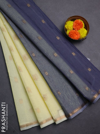 Lime Yellow & Grey Semi Maheshwari Cotton - Buttas