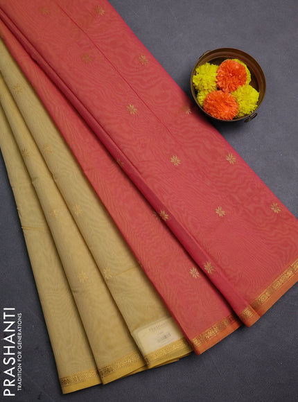 Pale Yellow & Pink Semi Maheshwari Cotton - Buttas