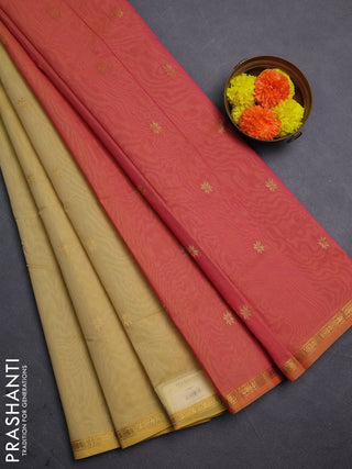 Pale Yellow & Pink Semi Maheshwari Cotton - Buttas
