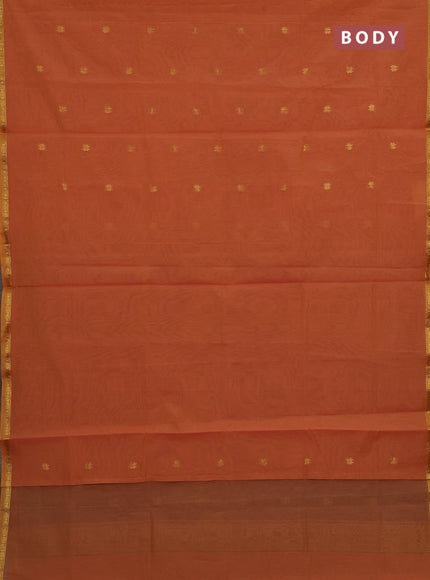 Peach Orange & Grey Semi Maheshwari Cotton - Buttas