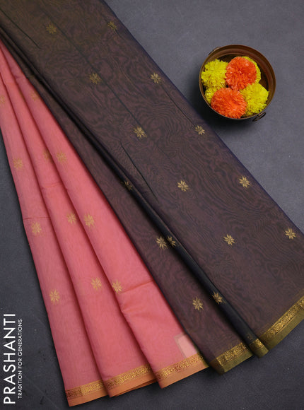 Peach & Grey Semi Maheshwari Cotton - Buttas