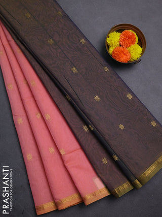 Peach & Grey Semi Maheshwari Cotton - Buttas