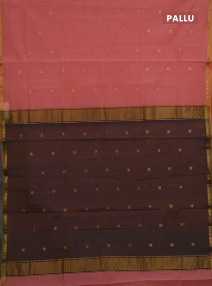 Peach & Grey Semi Maheshwari Cotton - Buttas