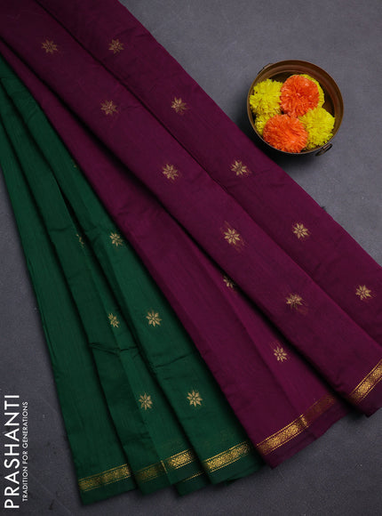 Green & Purple Semi Maheshwari Cotton - Buttas