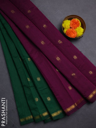 Green & Purple Semi Maheshwari Cotton - Buttas