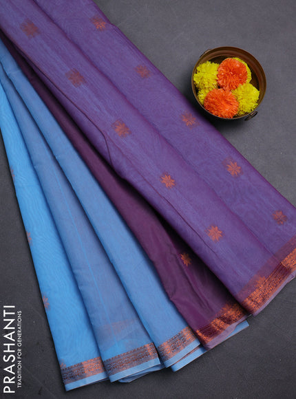 Blue & Purple Semi Maheshwari Cotton - Buttas