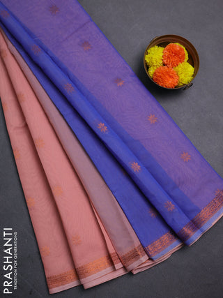 Peach & Blue Semi Maheshwari Cotton - Buttas