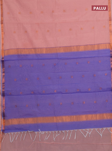 Peach & Blue Semi Maheshwari Cotton - Buttas