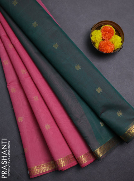 Pink & Green Semi Maheshwari Cotton - Buttas