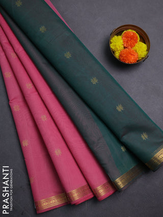 Pink & Green Semi Maheshwari Cotton - Buttas