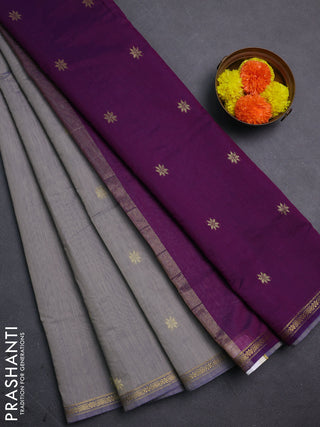 Grey & Purple Semi Maheshwari Cotton - Buttas