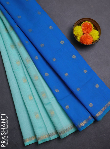 Teal Green & Cs Blue Semi Maheshwari Cotton - Buttas