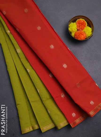 Lime Green & Orange Semi Maheshwari Cotton - Buttas