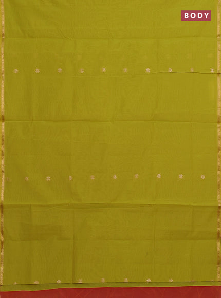 Lime Green & Orange Semi Maheshwari Cotton - Buttas