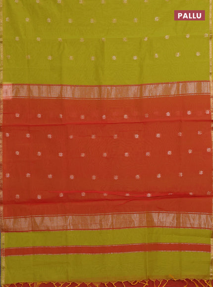 Lime Green & Orange Semi Maheshwari Cotton - Buttas