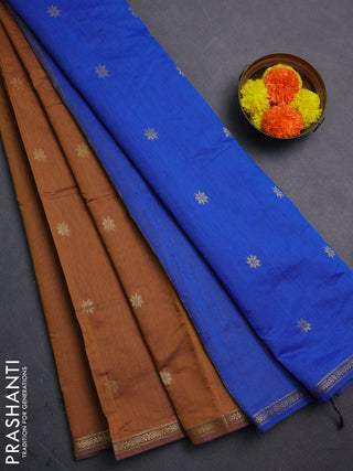 Rust & Blue Semi Maheshwari Cotton - Buttas