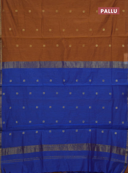 Rust & Blue Semi Maheshwari Cotton - Buttas