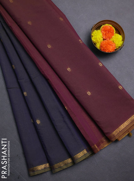 Navy Blue & Purple Semi Maheshwari Cotton - Buttas