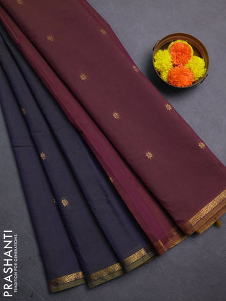 Navy Blue & Purple Semi Maheshwari Cotton - Buttas