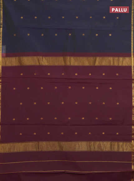 Navy Blue & Purple Semi Maheshwari Cotton - Buttas