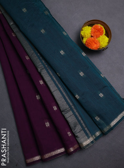 Purple & Peacock Green Semi Maheshwari Cotton - Buttas