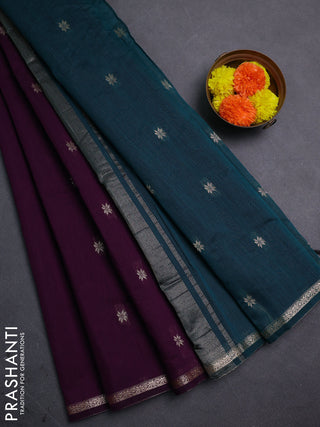 Purple & Peacock Green Semi Maheshwari Cotton - Buttas