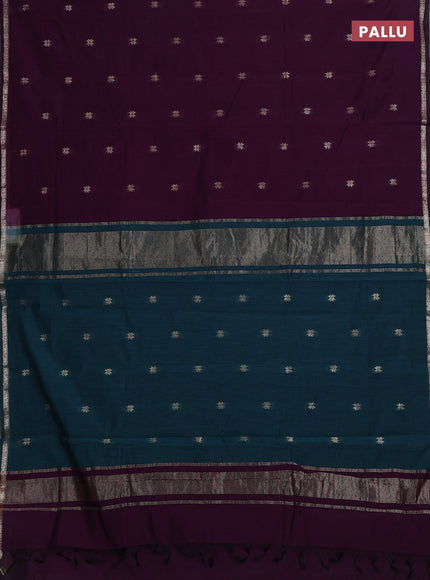Purple & Peacock Green Semi Maheshwari Cotton - Buttas