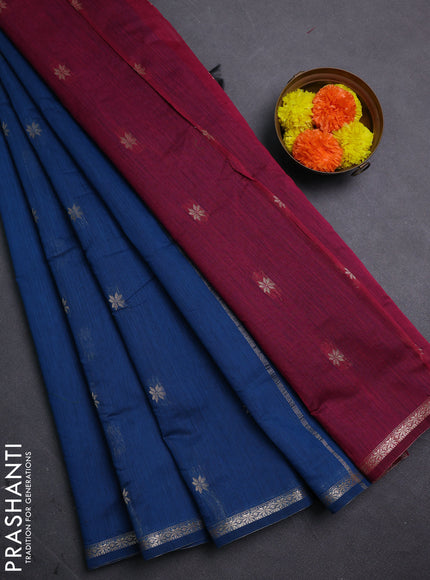 Peacock Blue & Magenta Pink Semi Maheshwari Cotton - Buttas
