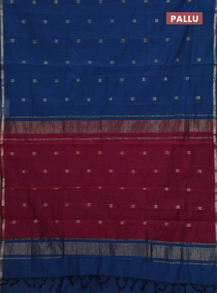 Peacock Blue & Magenta Pink Semi Maheshwari Cotton - Buttas