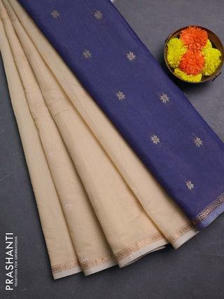 Cream & Navy Blue Semi Maheshwari Cotton - Buttas