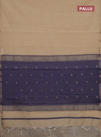 Cream & Navy Blue Semi Maheshwari Cotton - Buttas