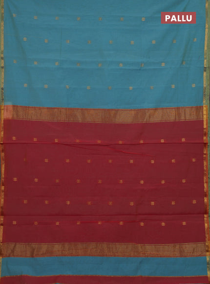 Teal Blue & Red Semi Maheshwari Cotton - Buttas