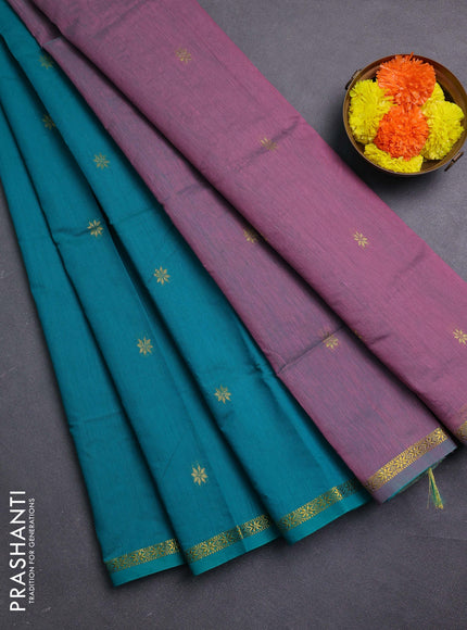 Teal Green & Mauve Pink Semi Maheshwari Cotton - Buttas