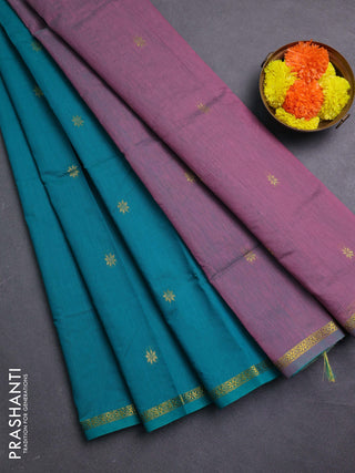 Teal Green & Mauve Pink Semi Maheshwari Cotton - Buttas