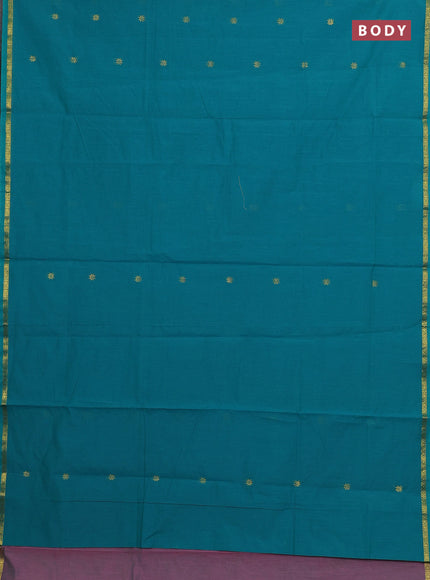 Teal Green & Mauve Pink Semi Maheshwari Cotton - Buttas