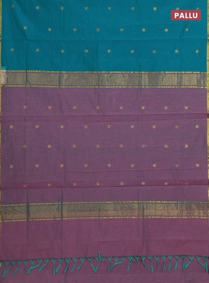 Teal Green & Mauve Pink Semi Maheshwari Cotton - Buttas
