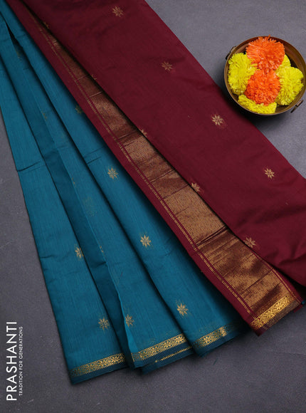 Peacock Green & Maroon Semi Maheshwari Cotton - Buttas