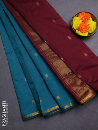 Peacock Green & Maroon Semi Maheshwari Cotton - Buttas