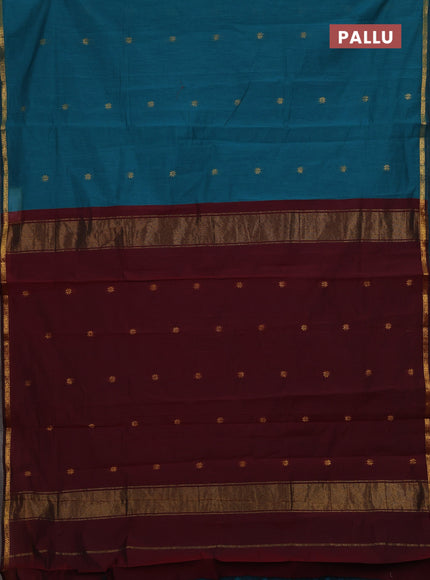 Peacock Green & Maroon Semi Maheshwari Cotton - Buttas