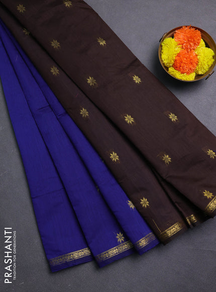 Blue & Coffee Brown Semi Maheshwari Cotton - Buttas