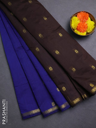 Blue & Coffee Brown Semi Maheshwari Cotton - Buttas