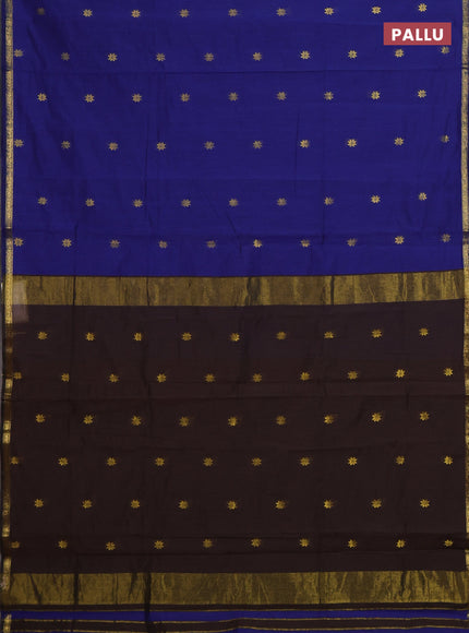 Blue & Coffee Brown Semi Maheshwari Cotton - Buttas