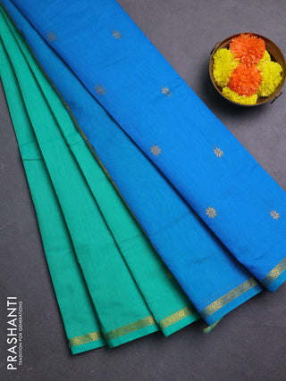 Teal Green & Cs Blue Semi Maheshwari Cotton - Buttas